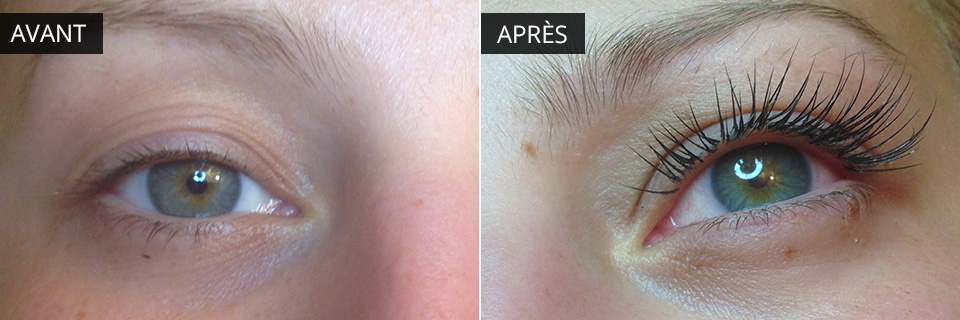 Résultat avant-après d'une pose d'extension de cils